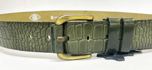 Crocodile Printed Leather Belt Olive