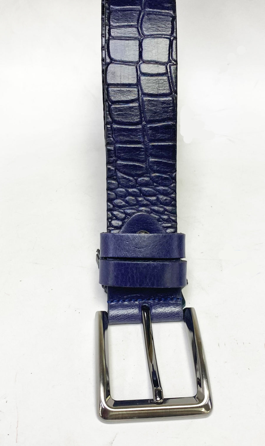 Crocodile Printed Leather Belt Blue