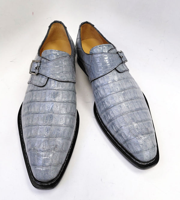 Mezlan Gigolo Crocodile Monkstrap - Pearl/Grey