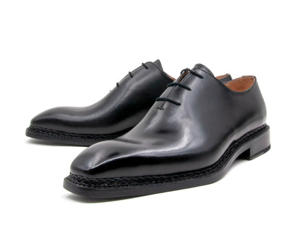 "Jason Sr" Burnished Calfskin Lace-Up Oxford Black