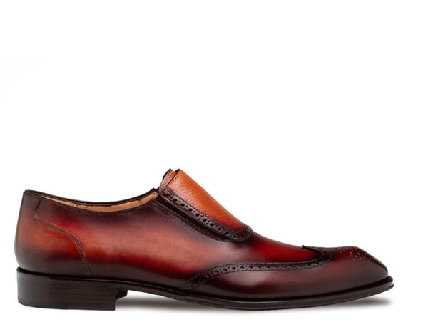 Mezlan Liberty Wingtip Medallion Slip On - Cognac/Rust