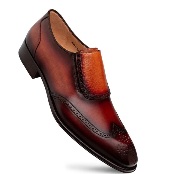 Mezlan Liberty Wingtip Medallion Slip On - Cognac/Rust