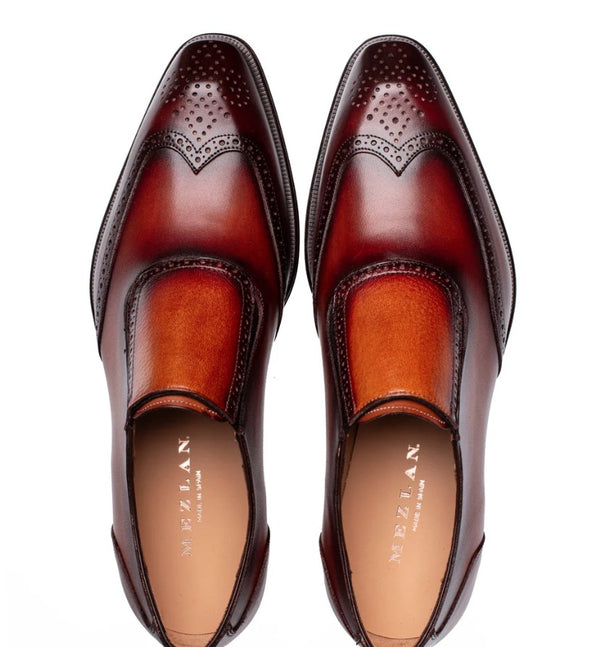 Mezlan Liberty Wingtip Medallion Slip On - Cognac/Rust