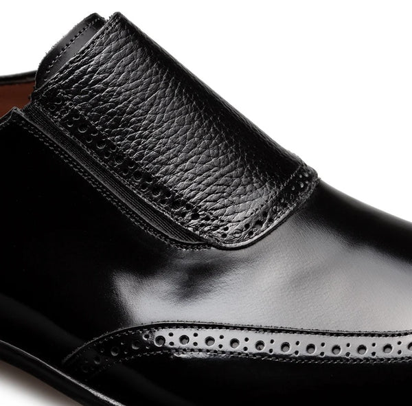 Mezlan Liberty II Shiny Calf Wingtip Medallion Slip On - Black