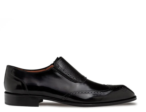 Mezlan Liberty II Shiny Calf Wingtip Medallion Slip On - Black
