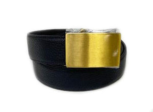 Black Leather Belt with Brass Buckle