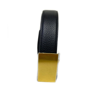 Black Leather Belt with Brass Buckle