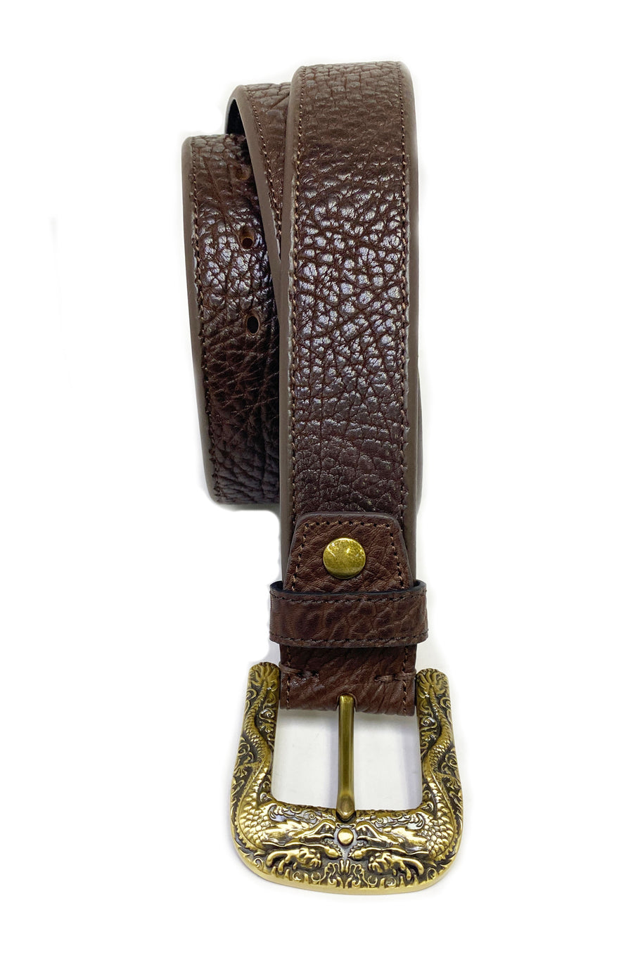 Brown Leather Belt with Brass Buckle