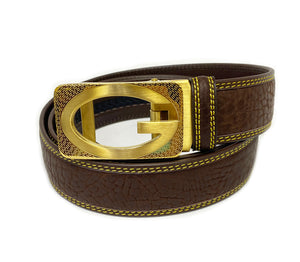 Brown Leather Belt with Brass Buckle