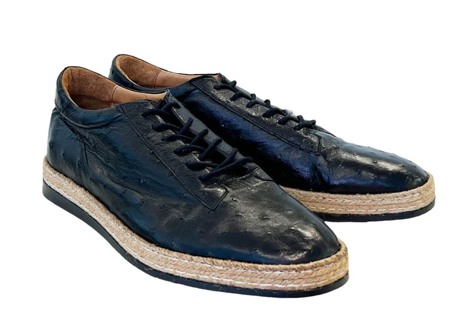 Pelle "Monaco" Ostrich Lace-Up Shoe Black