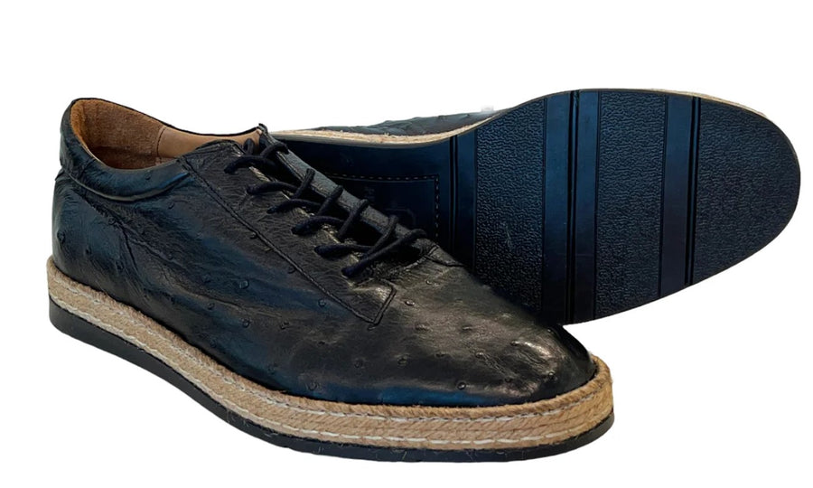 Pelle "Monaco" Ostrich Lace-Up Shoe Black