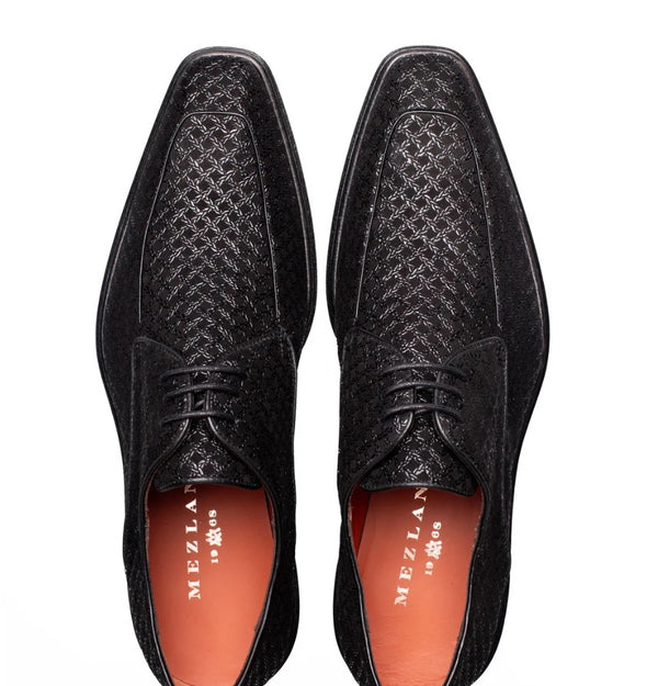 Mezlan Montage Printed Suede Derby - Black