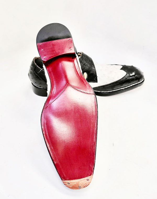 Maurice Palm Desert Ostrich Monkstrap - Black/White