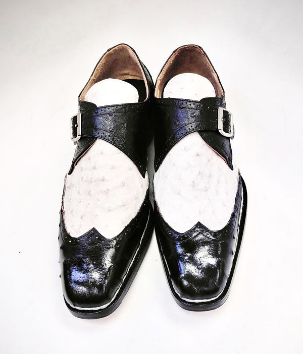 Maurice Palm Desert Ostrich Monkstrap - Black/White
