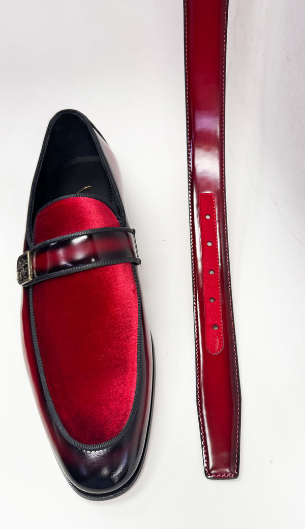 Style: C Collection Leather/Velvet Belt Red
