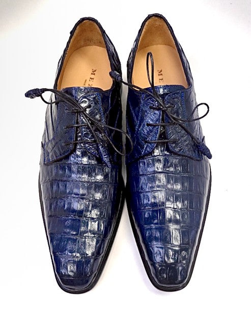 "Beverly Hills" Crocodile Lace-Up Shoe Blue