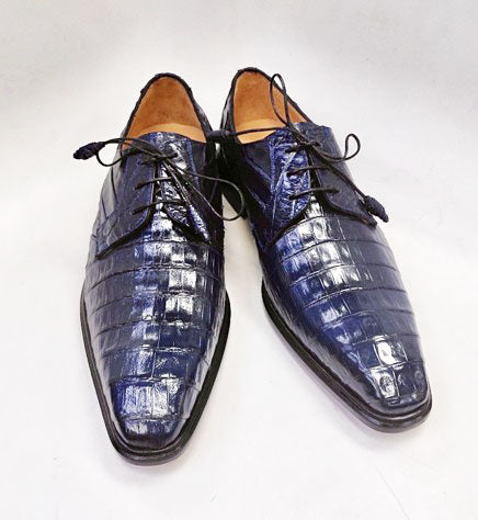 "Beverly Hills" Crocodile Lace-Up Shoe Blue