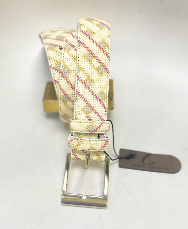 Style: C Collection Straw Printed Leather Belt Beige