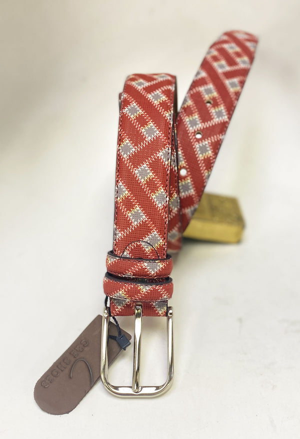 Style: C Collection Straw Printed Leather Belt Red