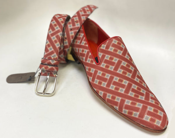 Style: C Collection Straw Printed Leather Belt Red
