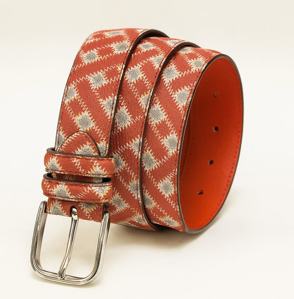 Style: C Collection Straw Printed Leather Belt Red