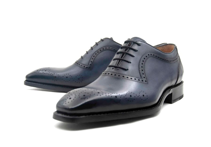 "Zion" Burnished Calfskin Lace-Up Oxford Grey