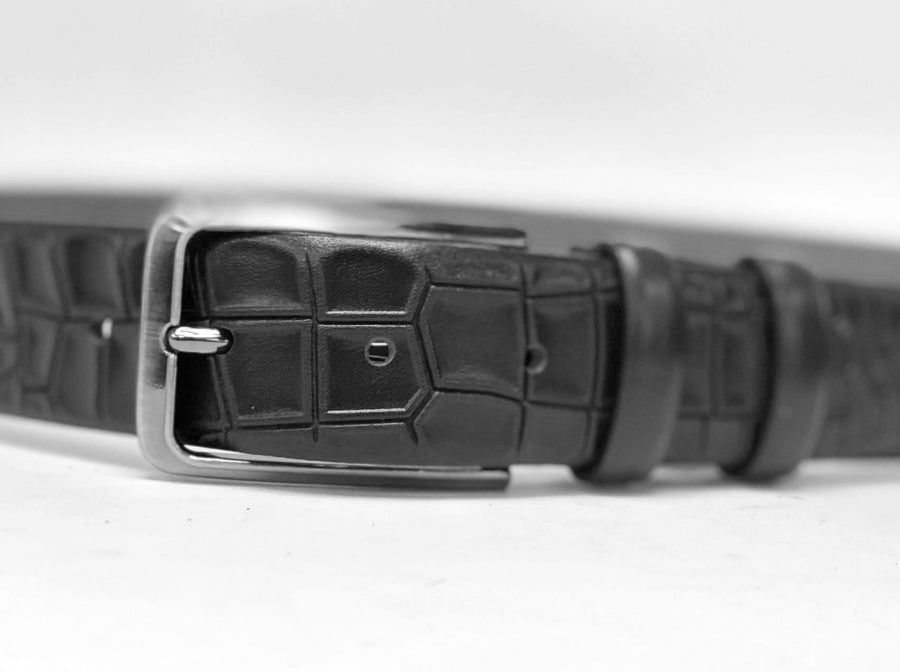 Crocodile Printed Leather Belt Black