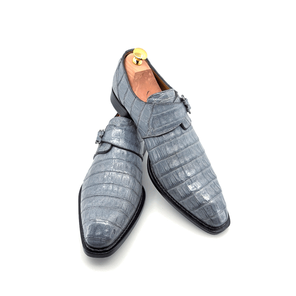 Mezlan Gigolo Crocodile Monkstrap - Pearl/Grey