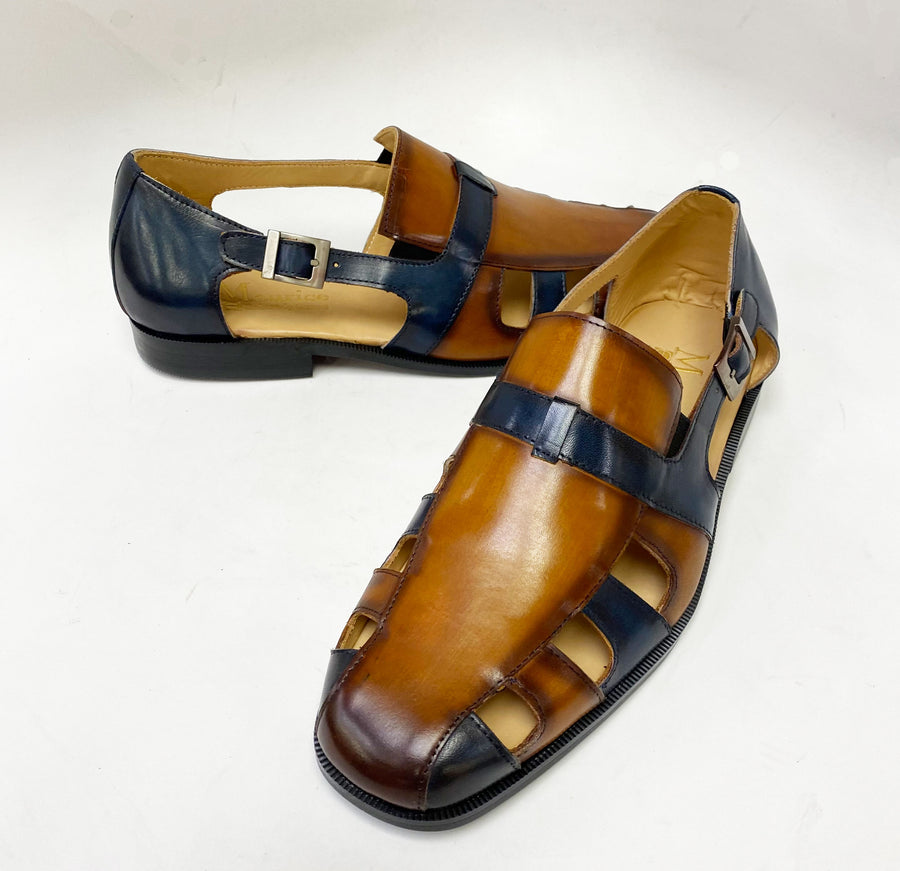 Maurice Calfskin Slip-On Sandal/Shoe Cognac/Navy