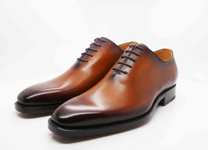 Burnished Calfskin "Jason" Lace-Up Oxford Caramel