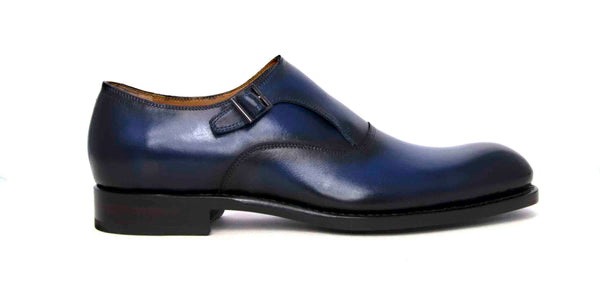 Burnished Calfskin "Fred" Monkstrap Navy
