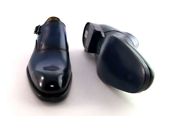 Burnished Calfskin "Fred" Monkstrap Navy