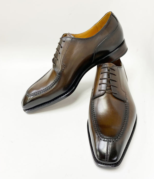 "Norman" Burnished Calfskin Lace-Up Split-Toe Oxford Brown