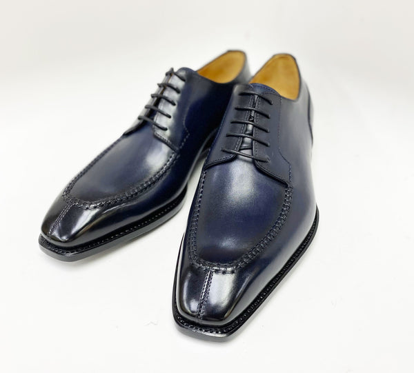 "Norman" Burnished Calfskin Lace-Up Split-Toe Oxford Navy