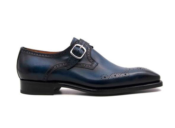 "Eric" Burnished Calfskin Monkstrap Shoe Blue