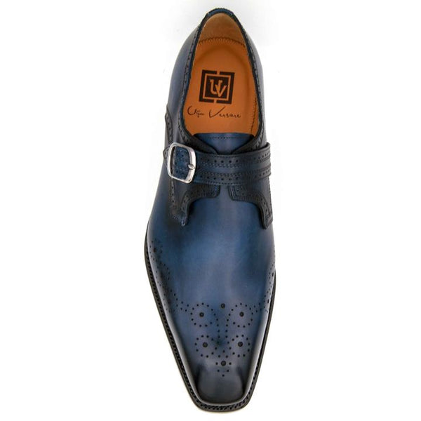 "Eric" Burnished Calfskin Monkstrap Shoe Blue