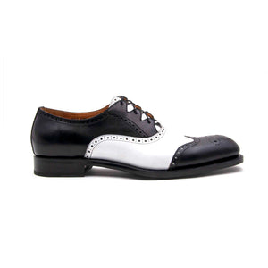 "Stephen" Two-Tone Burnished Calfskin Lace-Up Spectator Oxford Black/White