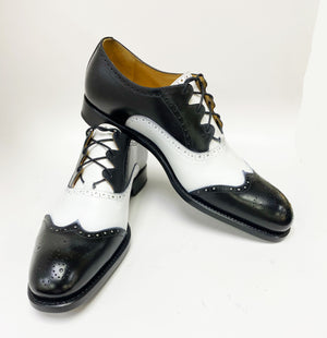 "Stephen" Two-Tone Burnished Calfskin Lace-Up Spectator Oxford Black/White