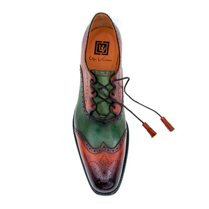 "Stephen" Two-Tone Burnished Calfskin Lace-Up Spectator Oxford Camel/Green