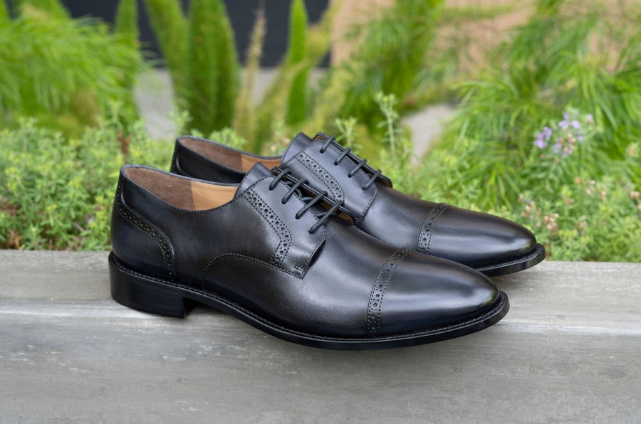 Jean Pierre Calfskin Lace-Up Oxford Charcoal
