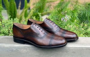 Jean Pierre Calfskin Lace-Up Oxford Brown
