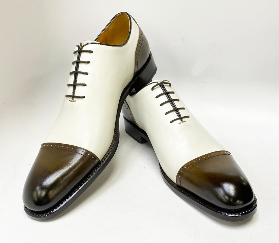"Anthony" Burnished Calfskin Lace-Up Oxford Brown/Bone