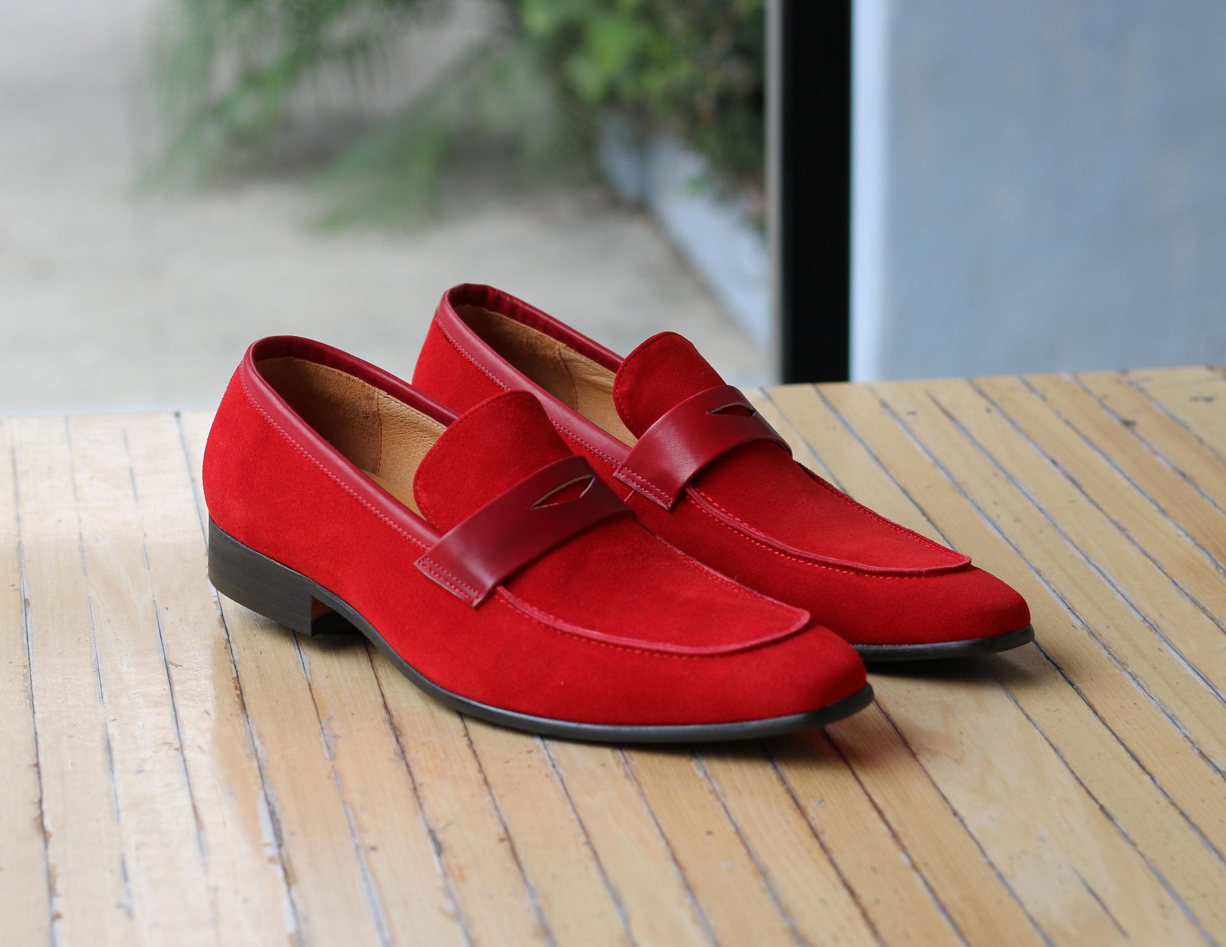 Red Leather/Suede deals Loafers