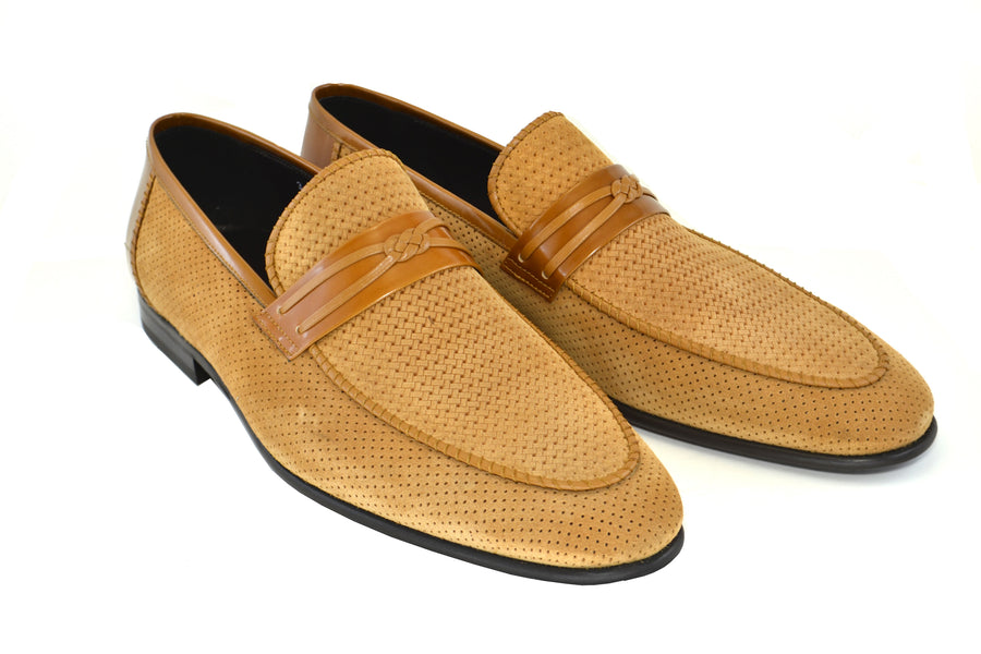 Corrente Perforated Suede Slip-On Loafer Tan