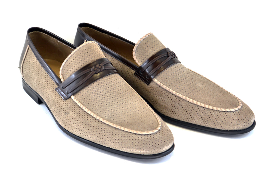Corrente Perforated Suede Slip-On Loafer Taupe