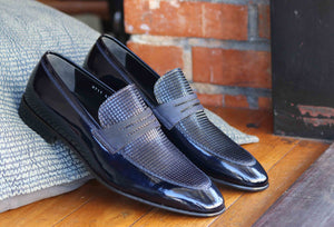 Corrente Patent Leather Penny Loafer Navy