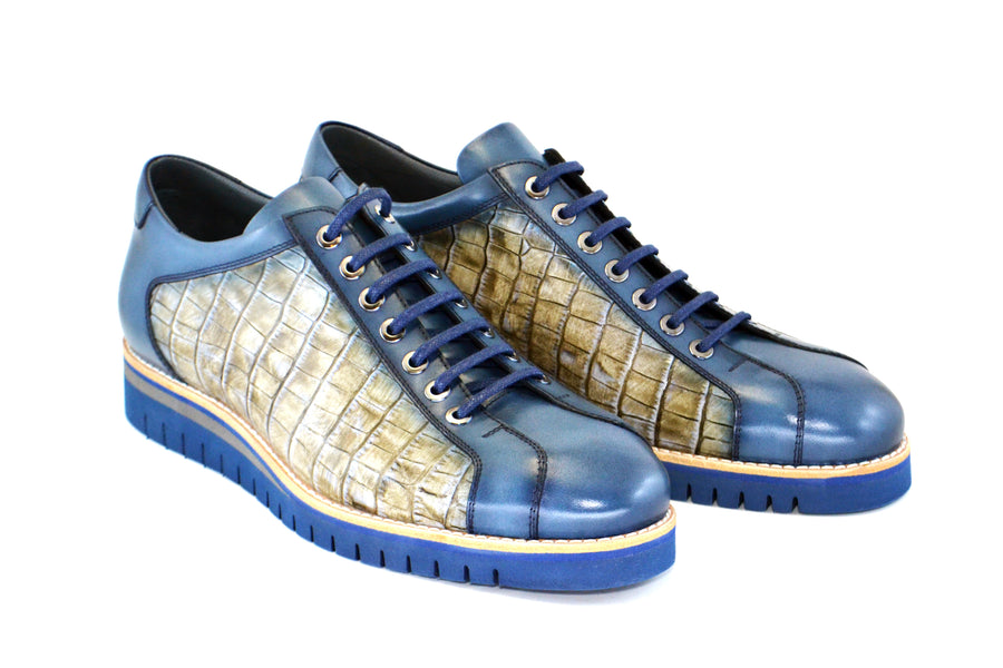 Corrente Printed Calfskin Lace-Up Oxford Blue