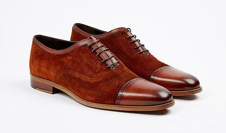 Corrente Suede & Calfskin Lace-Up Oxford Tan