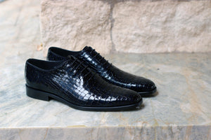 Corrente Crocodile Printed Calfskin Lace-Up Oxford Navy