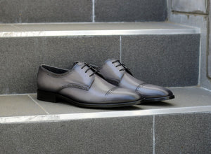 Corrente Burnished Calfskin Lace-Up Oxford Grey